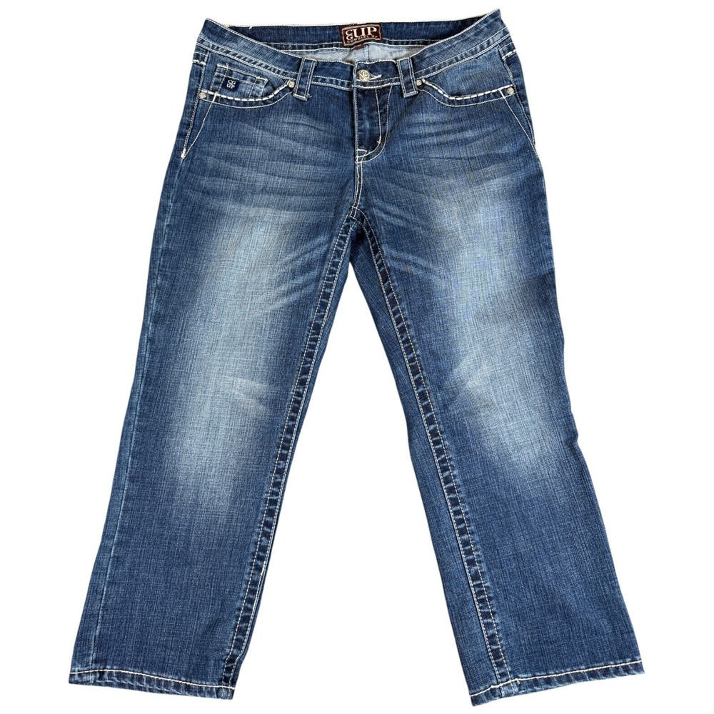 Cowgirl Up Capri Jeans Womens 31‎ Blue Denim Straight Leg Western Embellished